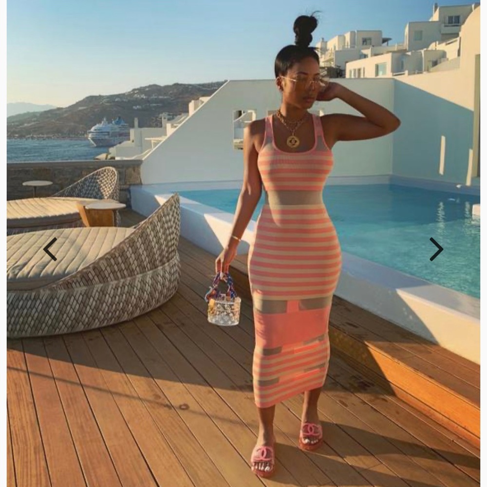 Light pink and sheer maxi dress